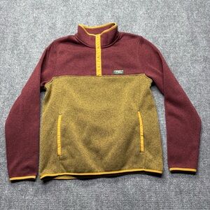 LL Bean Sweater Fleece Pullover Mens Medium Red Yellow Slightly Fitted 1/4 Snap
